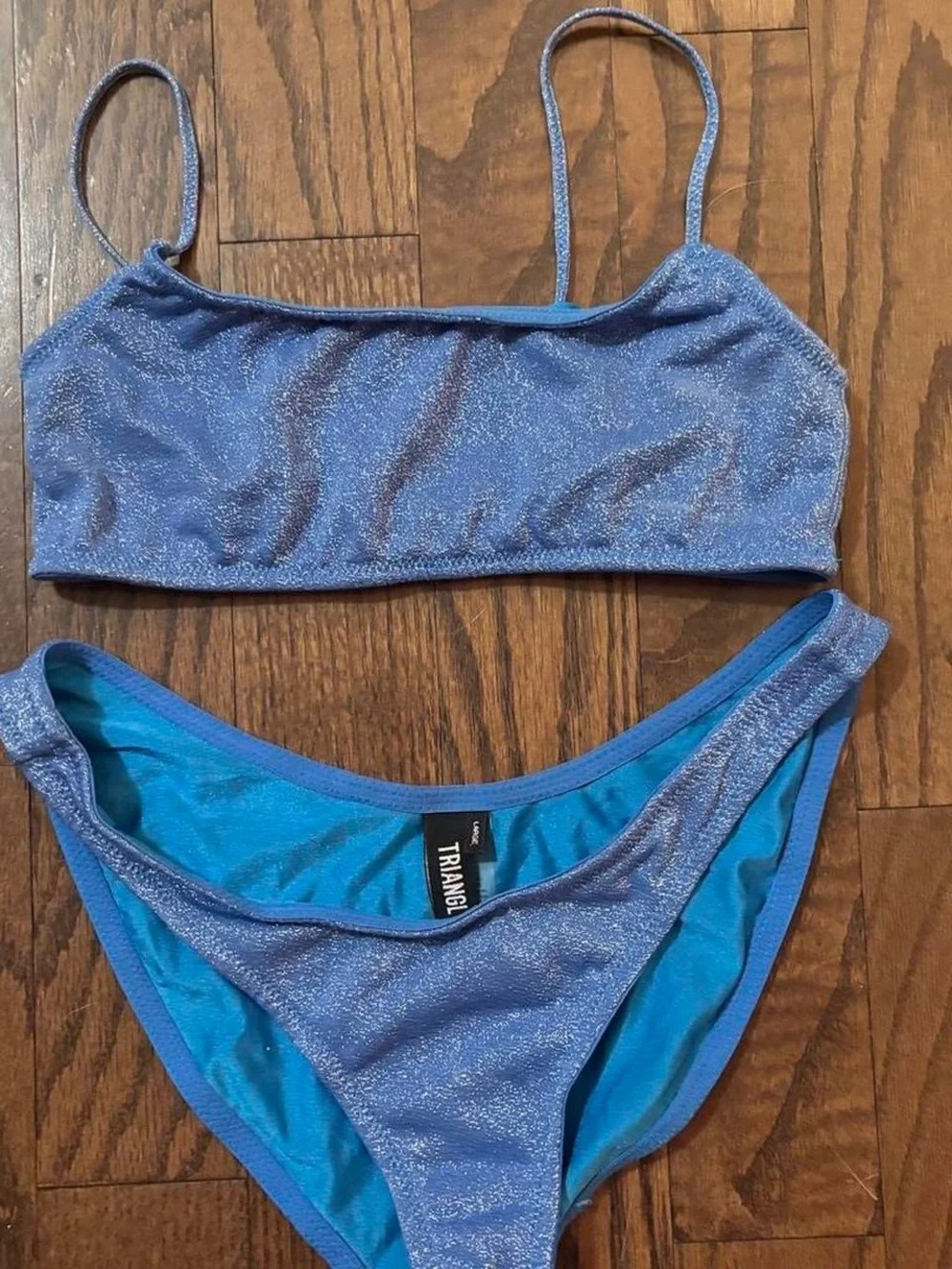 triangl swimwear Shimmery Aqua Blue Bikini Top with Glitter Hardware
